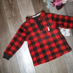 NWT bon bebe black and red buffalo plaid fleece pullover sweater size 2t toddler
